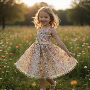 Sophia Young ✦ Girls Gold Sequin Party Dress ✦ Satin & Tulle Gown w/ Bow Sz 2T